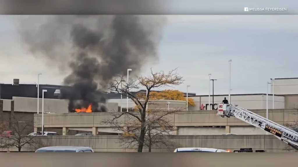 Crews respond to car fire near Woodfield Mall in Schaumburg, video shows