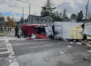 Tractor-trailer crash makes a mess in Warsaw, aids area food pantries