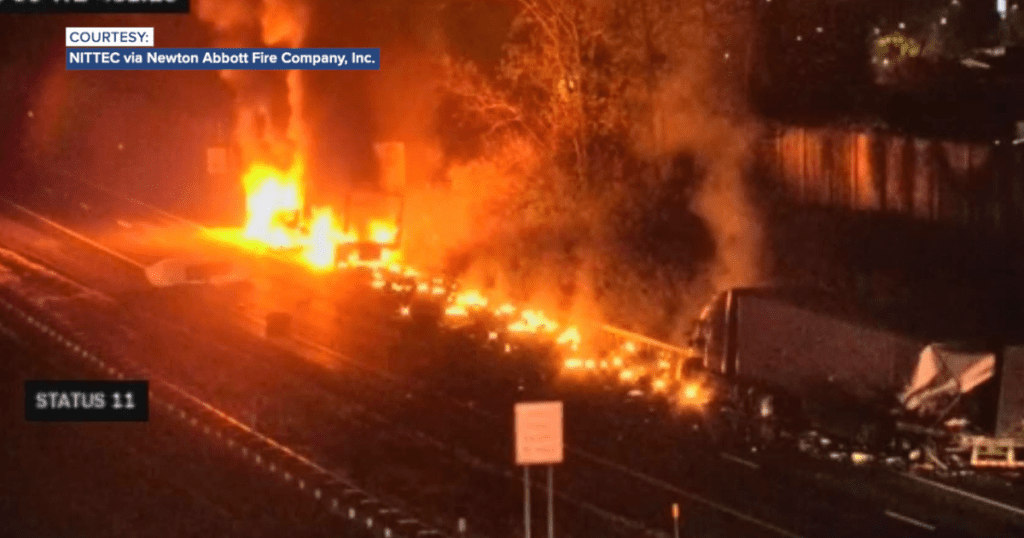 Fiery tractor-trailer crash closes part of thruway in Lackawanna