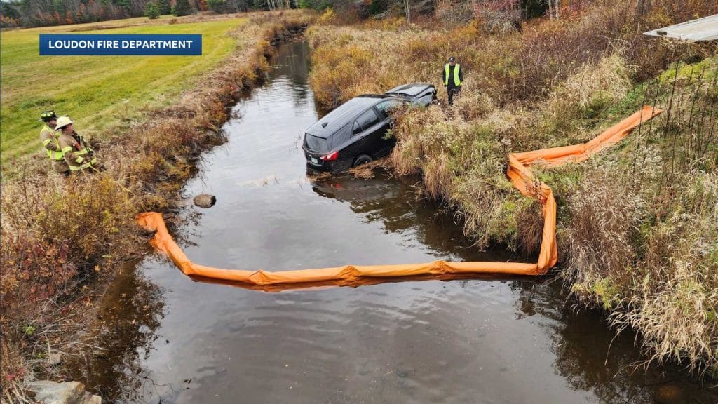 Vehicle ends up in Loudon brook; hazardous materials team called to scene