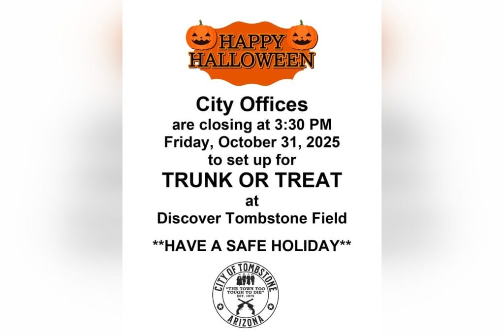Tombstone City Offices to Close Early for Community Trunk or Treat Halloween Event