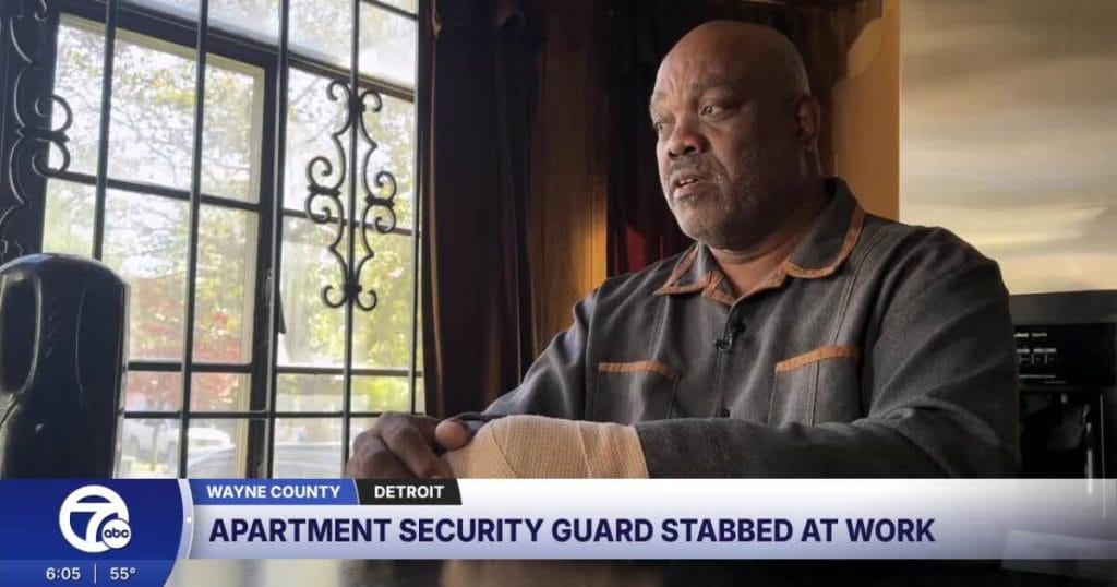 Detroit security guard survives knife attack, hailed a hero
