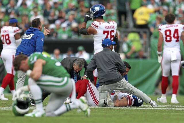 Breakout rookie RB Cam Skattebo carted off, needs surgery