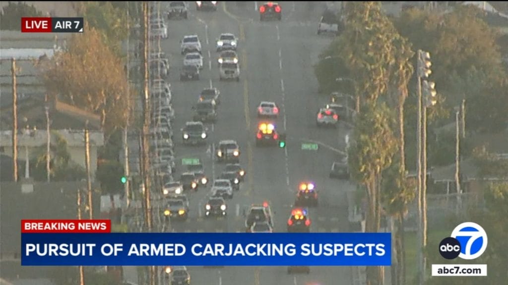 Police chasing armed carjacking suspects through LA