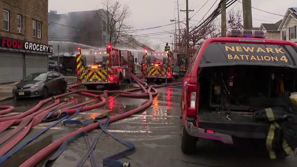 Fire breaks out at building collapse in Newark, New Jersey