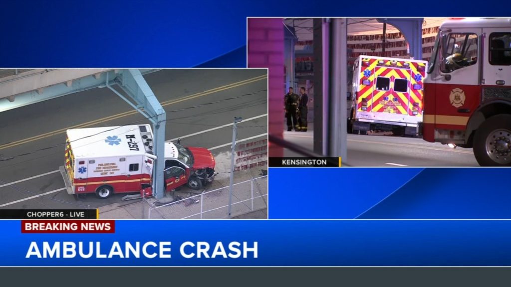 Ambulance crashes into SEPTA EL Line pillar in Philadelphia’s Kensington section