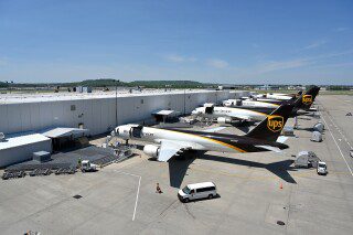 A UPS hub in Louisville called Worldport hosts 300 flights per day