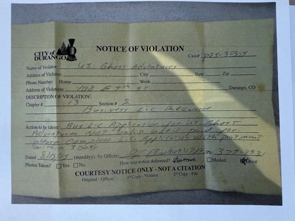 Durango business owner frustrated national ghost tour company keeps using her address