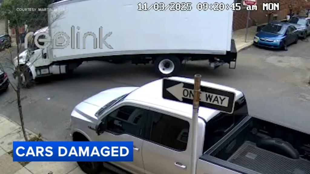 Box truck damages cars on narrow South Philly street; driver flees