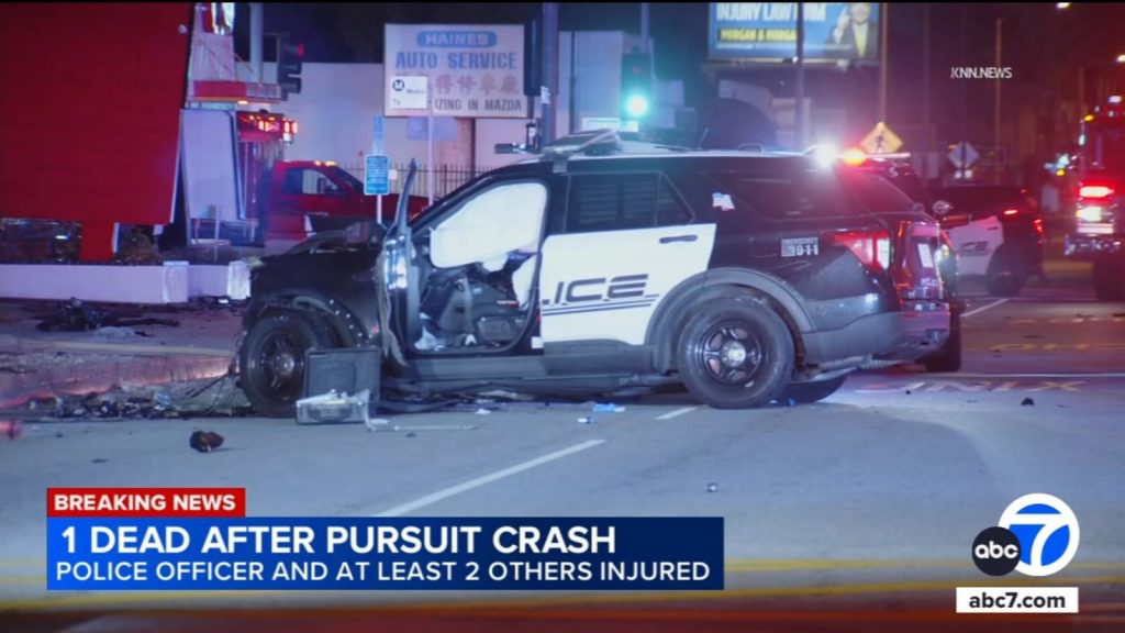 1 dead, 3 others injured, including police officer, after chase ends in Alhambra crash