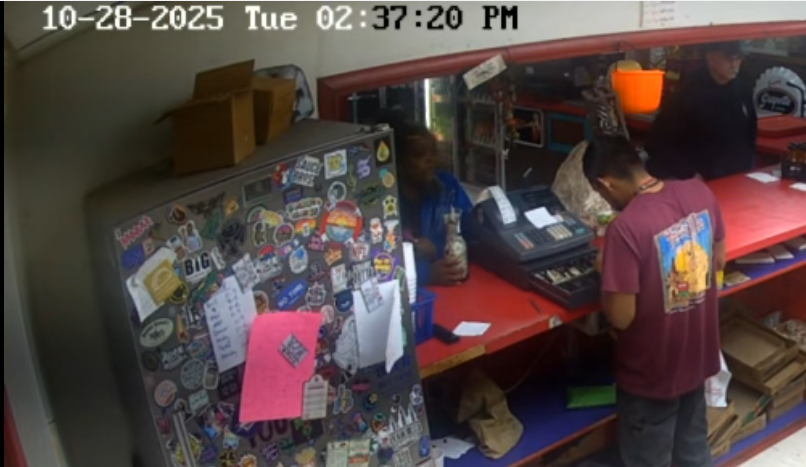 Small business security camera captures a man stealing their tip jar