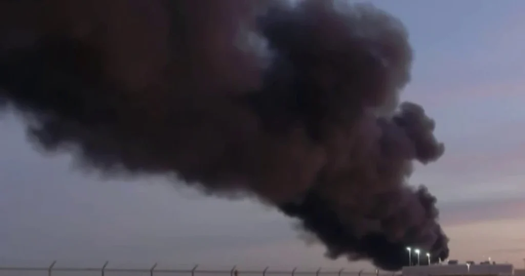 Massive fire seen after UPS plane crashes at Louisville airport