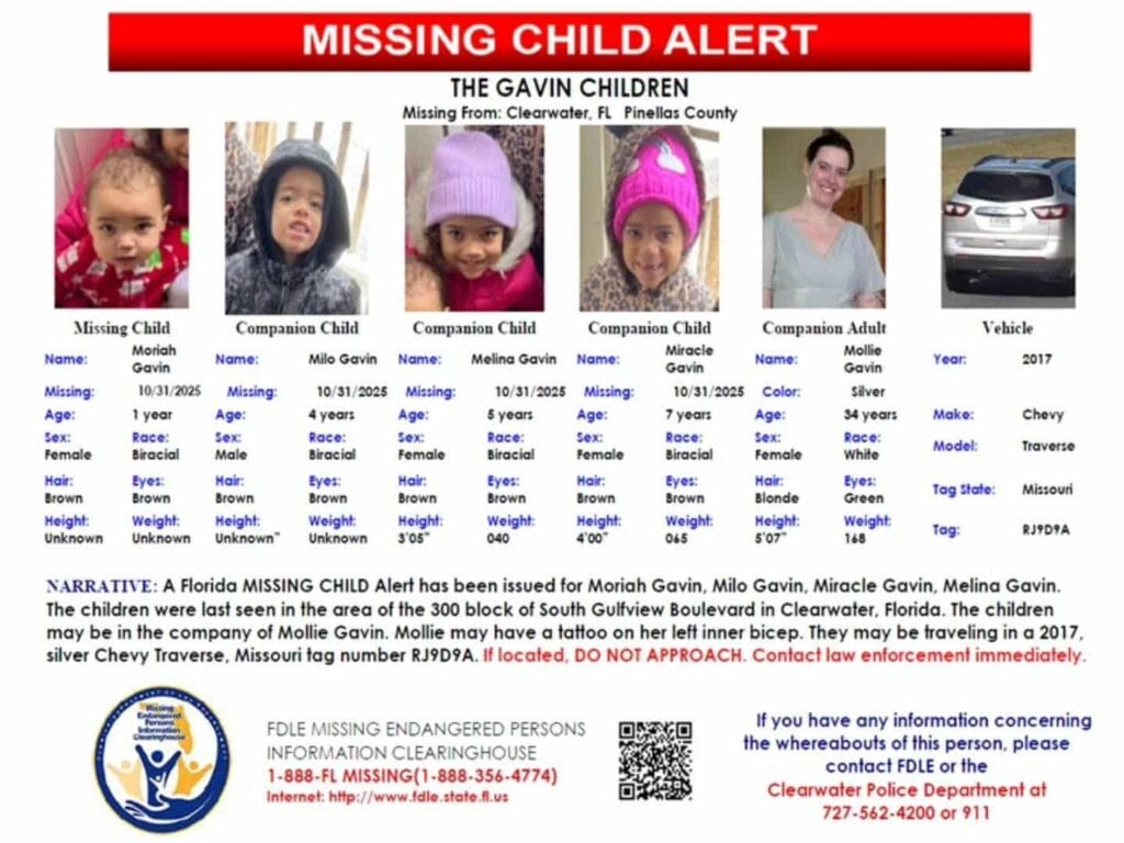 Clearwater: MISSING CHILD Alert has been issued for four children