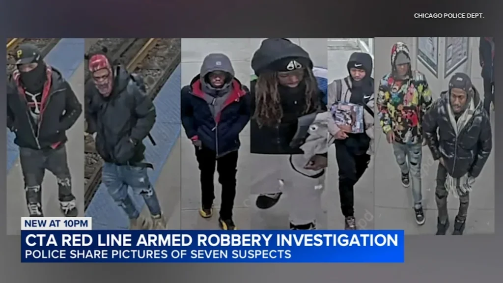 7 suspects wanted for robbing CTA Red Line train passenger at gunpoint, police say