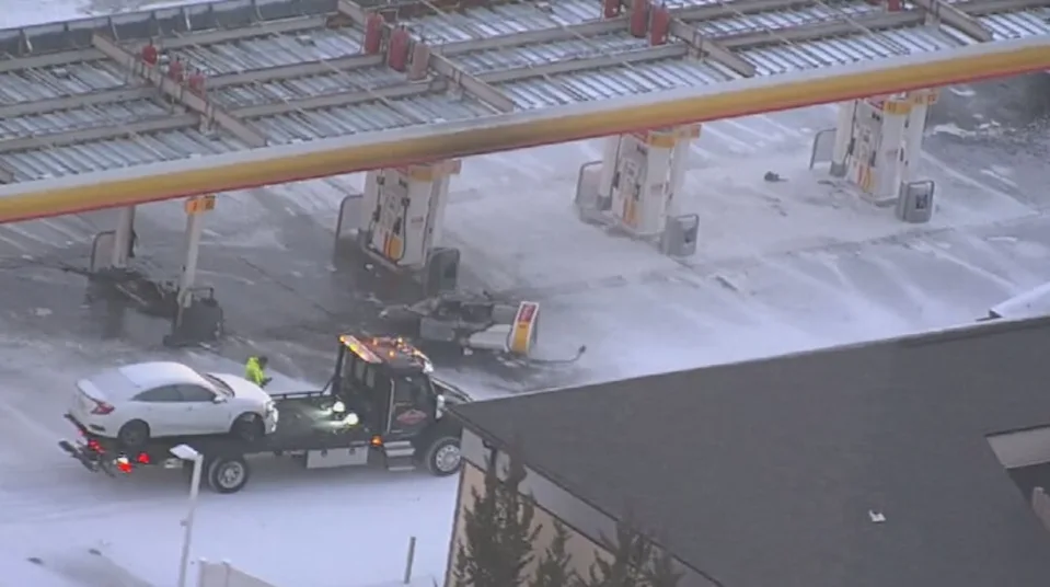 Video shows moment car slammed into pump at Mass. gas station, setting off fire suppression system