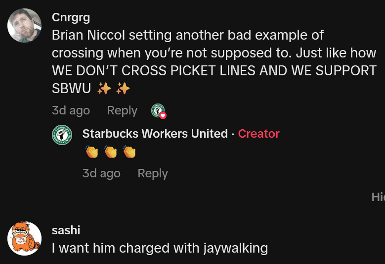 “Scared of your own employees”: Union shares video alleging Starbucks CEO avoided barista by running into traffic