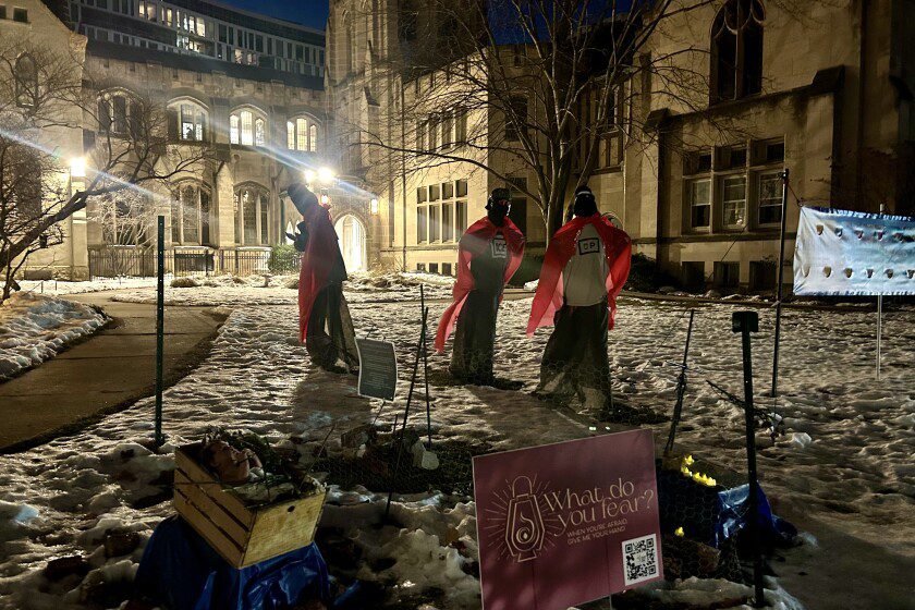 Vandals knock down Evanston church Nativity scene critiquing ICE