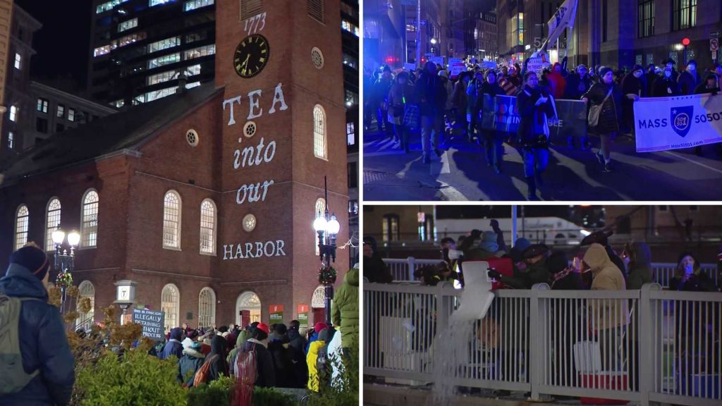 Protesters dump ice into Boston Harbor over federal immigration policies