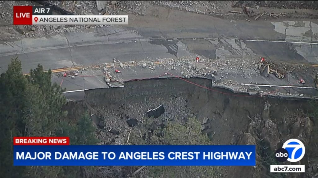 Angeles Crest Highway partially collapses near after holiday storm; closure spans more than 3 miles