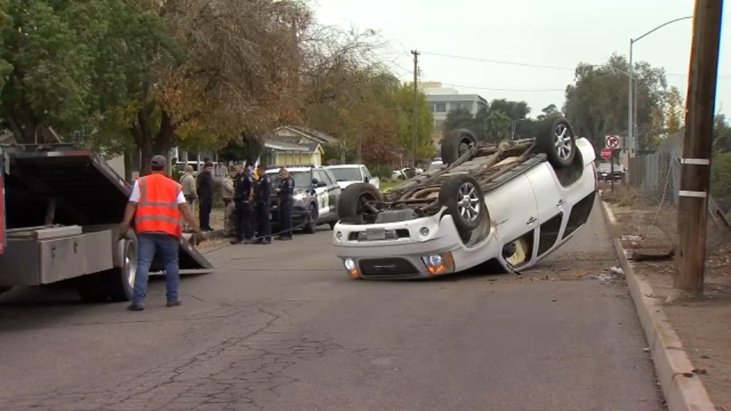 Man detained after suspected DUI crash flips SUV in Madera County, CHP says