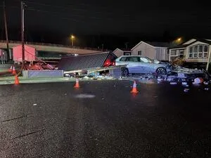 Car crashes into Kitsap County coffee stand, triggering sewage spill