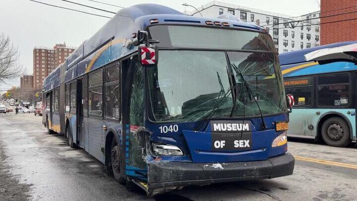 7 injured after driver of MTA bus loses control and crashes into parked cars in the Bronx