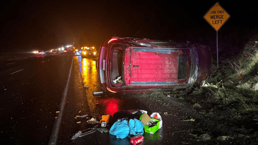 Driver and child injured after vehicle flips on its side in Thurston County crash