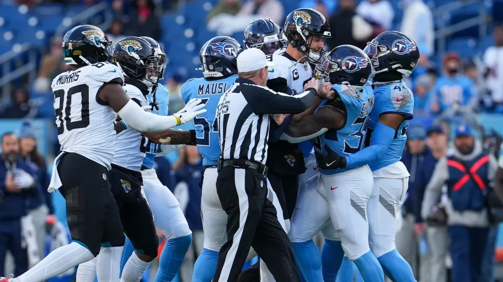 Jacksonville Jaguars vs Tennessee Titans descends into chaos with punches thrown in mass brawl on side line