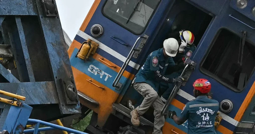 Passenger train crushed by crane in Thailand