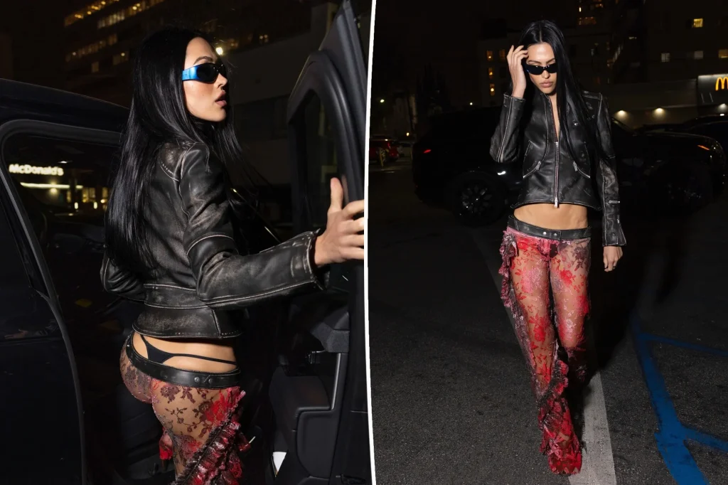 Amelia Hamlin's daring low-rise and see-through bumster pants