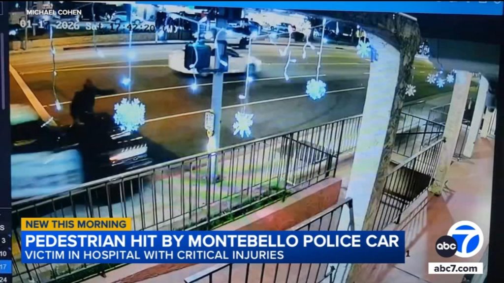 Pedestrian critically injured after hit by Montebello police car in crash caught on video