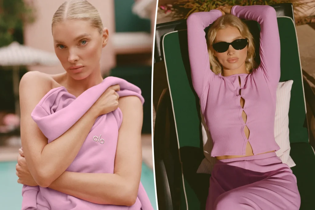 Elsa Hosk models Alo Yoga’s sweetest candy pink Valentine’s Day styles