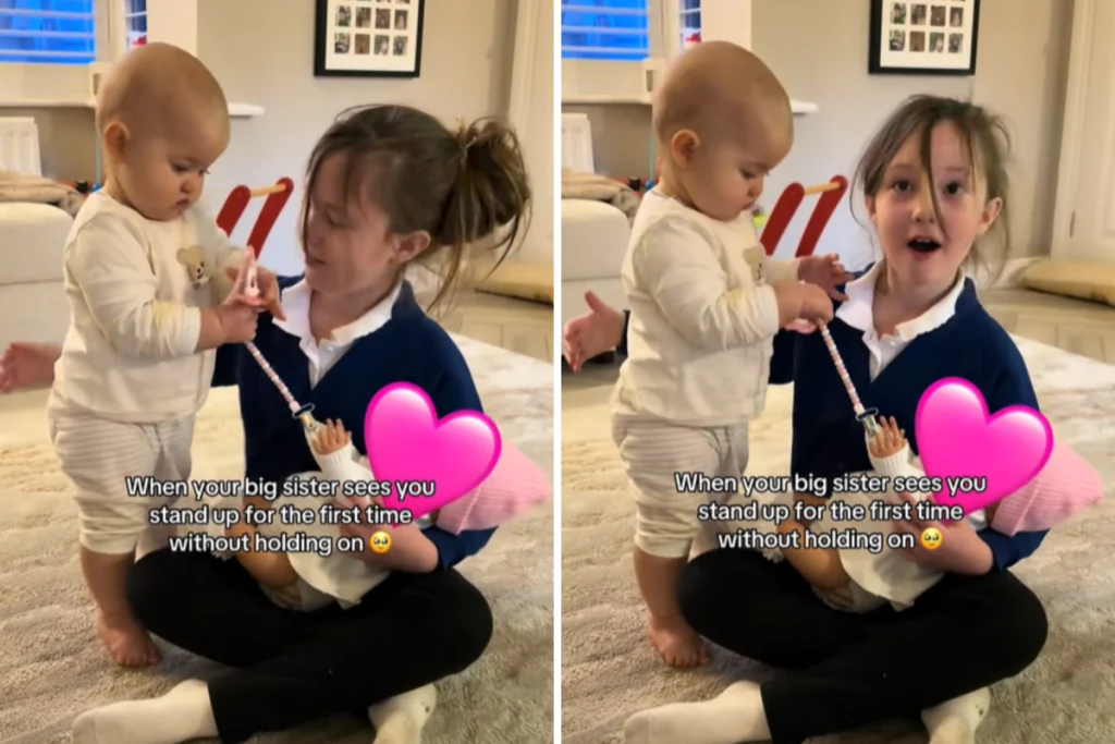 Baby's First Stand: Girl Watches Brother's Milestone, Mom's Reaction