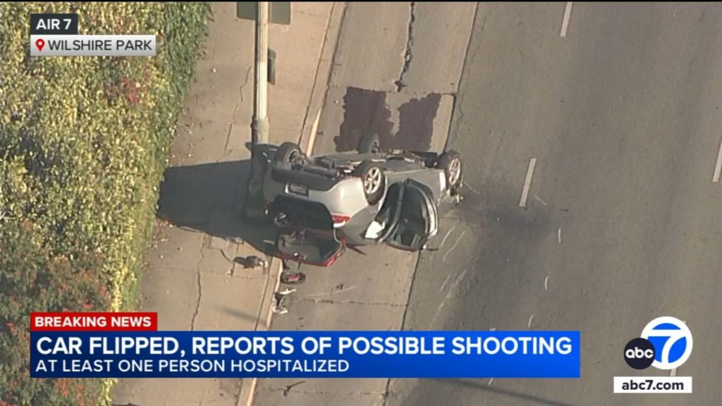 1 person hospitalized after car flipped, possible shooting in Wilshire Park