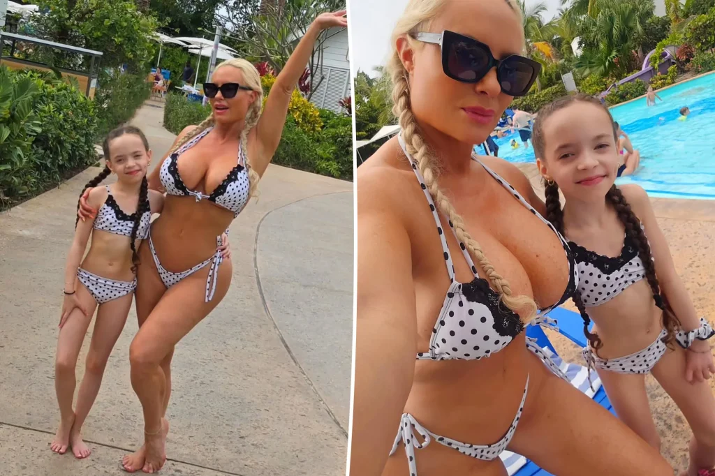Coco Austin twins with daughter Chanel in polka-dotted bikinis