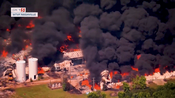 Giant black plume of smoke rises from Tennessee plastic recycling facility fire