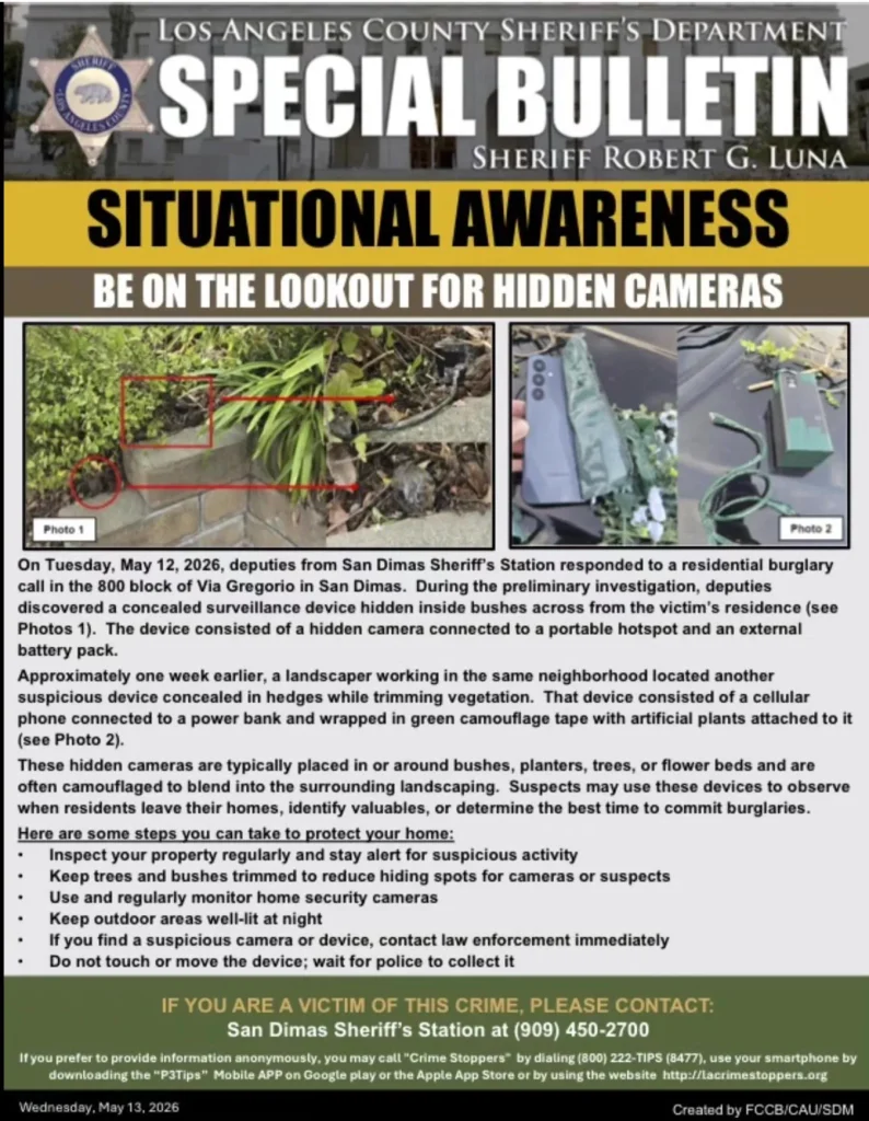 Hidden cameras outside SoCal homes linked to burglaries
