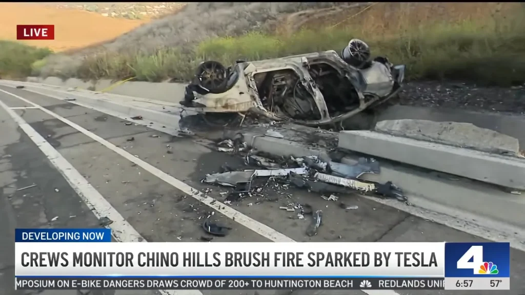 Tesla crash sparks SoCal wildfire, homes threatened